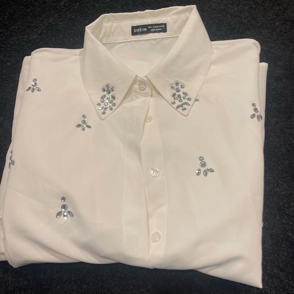 SHEIN White Embellished Collared Shirt - Picture 1 of 1